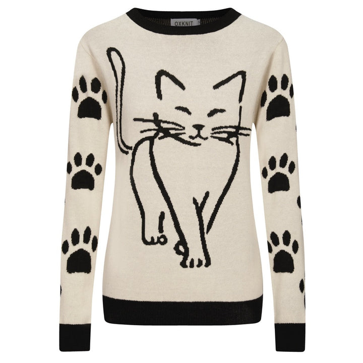 Kvinders hvide abrikos kunstnerisk kat retro mode Jacquard strik