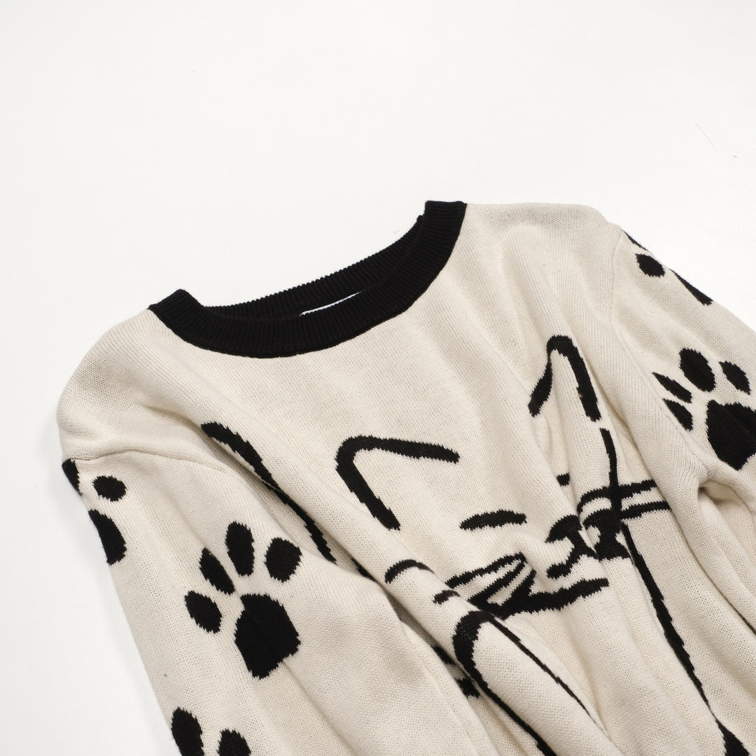 Kvinders hvide abrikos kunstnerisk kat retro mode Jacquard strik