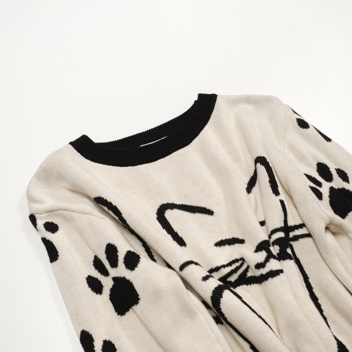 Kvinders hvide abrikos kunstnerisk kat retro mode Jacquard strik