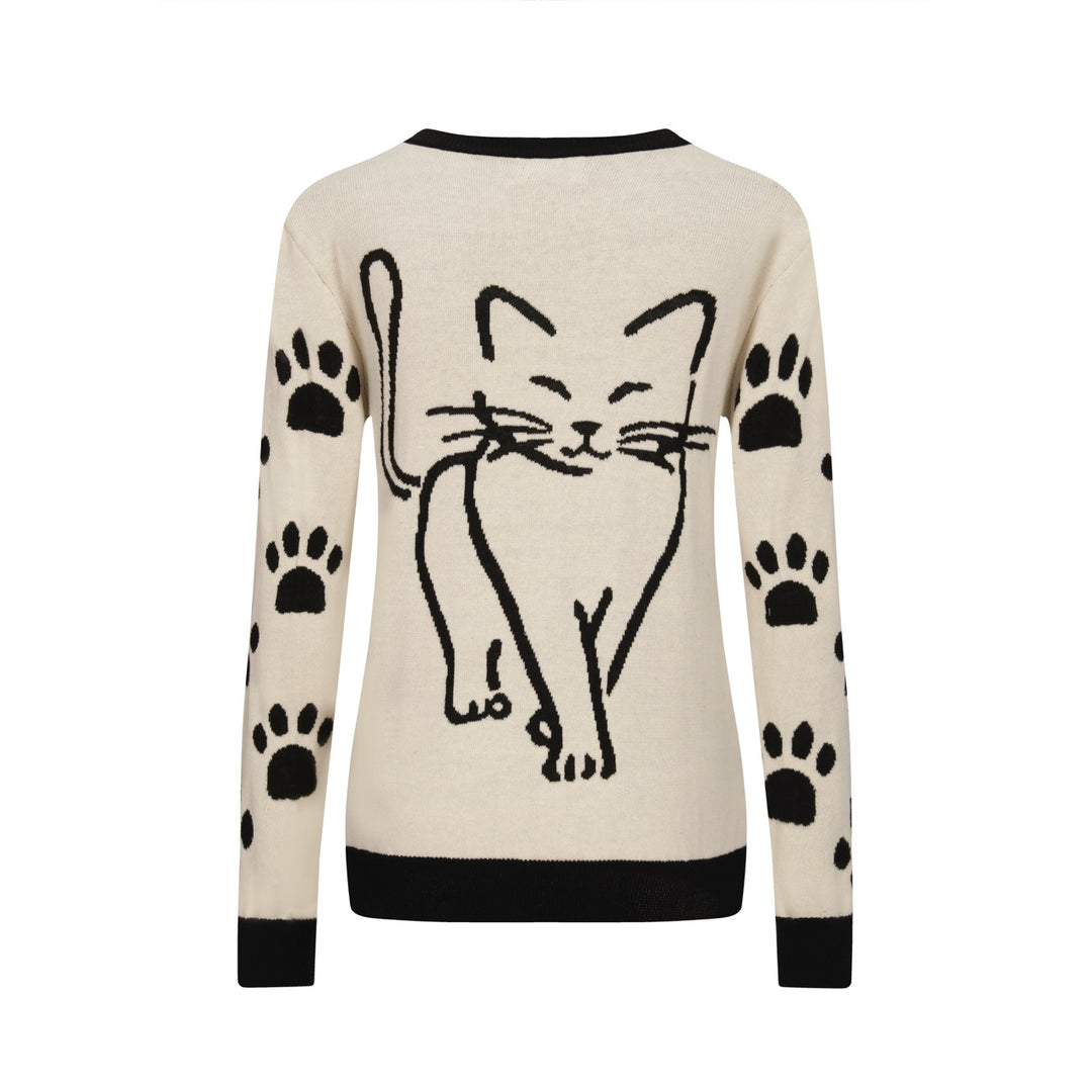 Kvinders hvide abrikos kunstnerisk kat retro mode Jacquard strik