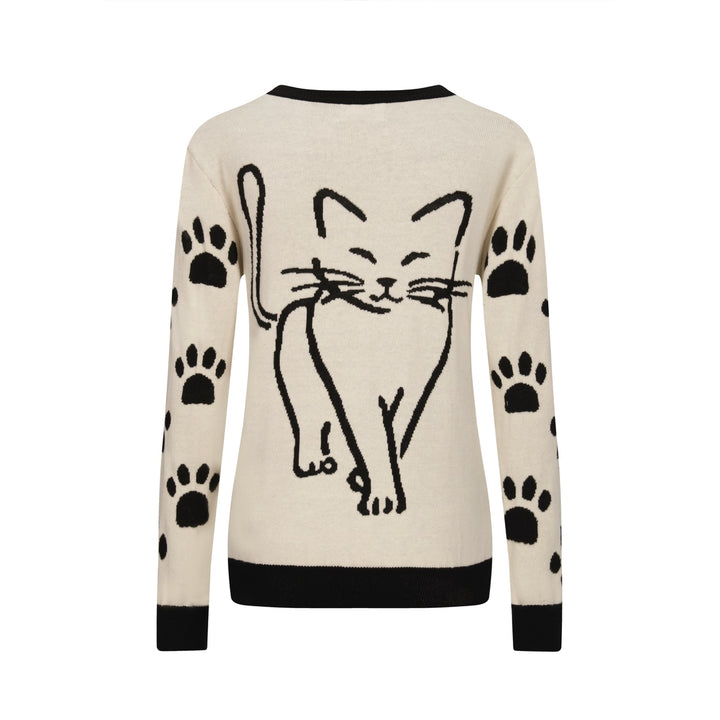 Kvinders hvide abrikos kunstnerisk kat retro mode Jacquard strik