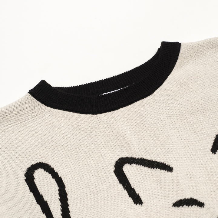 Kvinders hvide abrikos kunstnerisk kat retro mode Jacquard strik