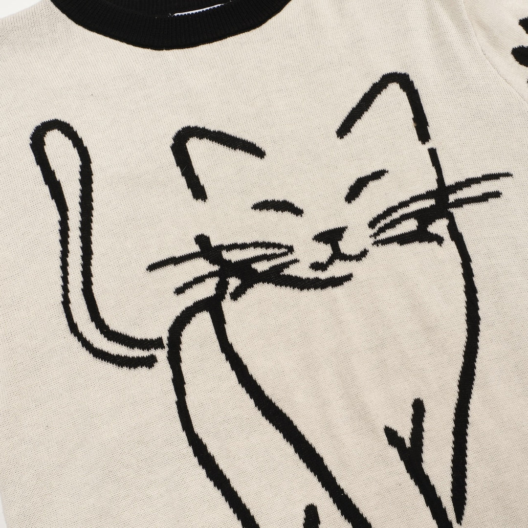 Kvinders hvide abrikos kunstnerisk kat retro mode Jacquard strik