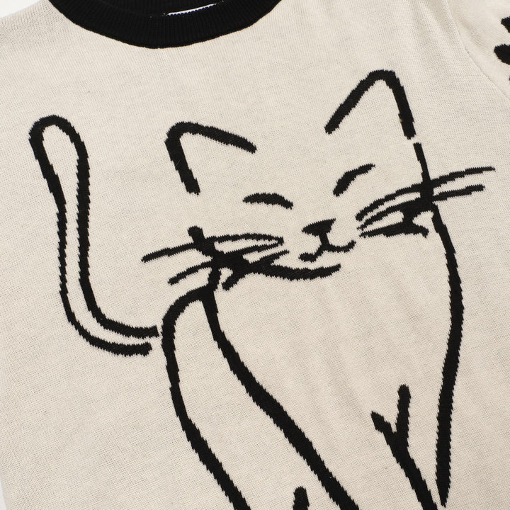 Kvinders hvide abrikos kunstnerisk kat retro mode Jacquard strik