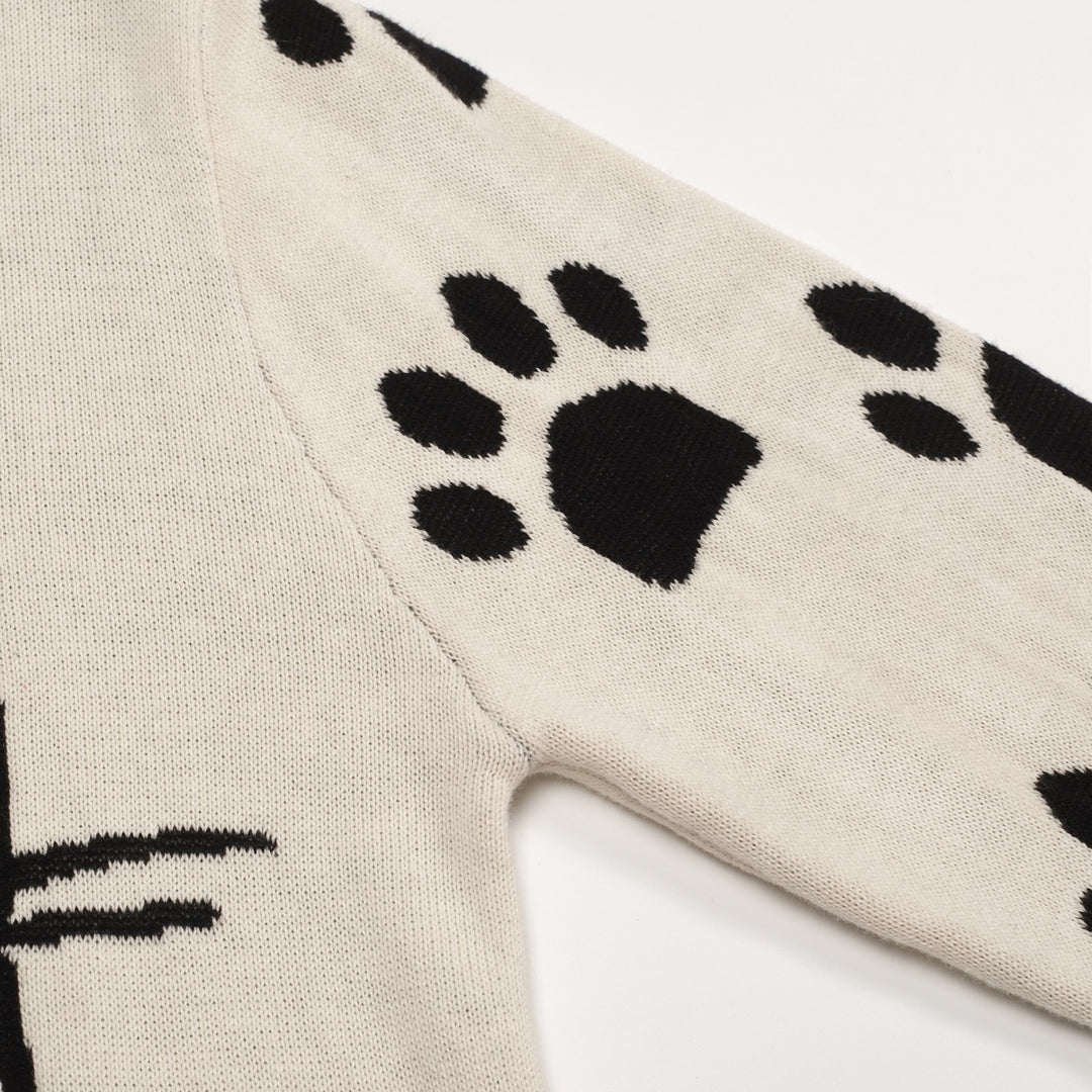 Kvinders hvide abrikos kunstnerisk kat retro mode Jacquard strik