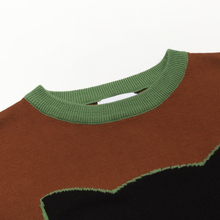 Women's Brown Vintage Cat Star Art Fashion Jacquard Knitwear