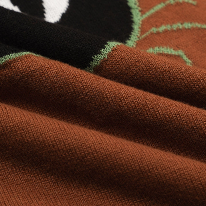 Women's Brown Vintage Cat Star Art Fashion Jacquard Knitwear