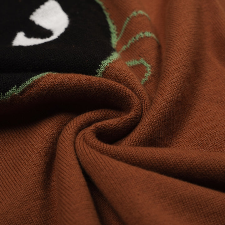 Women's Brown Vintage Cat Star Art Fashion Jacquard Knitwear