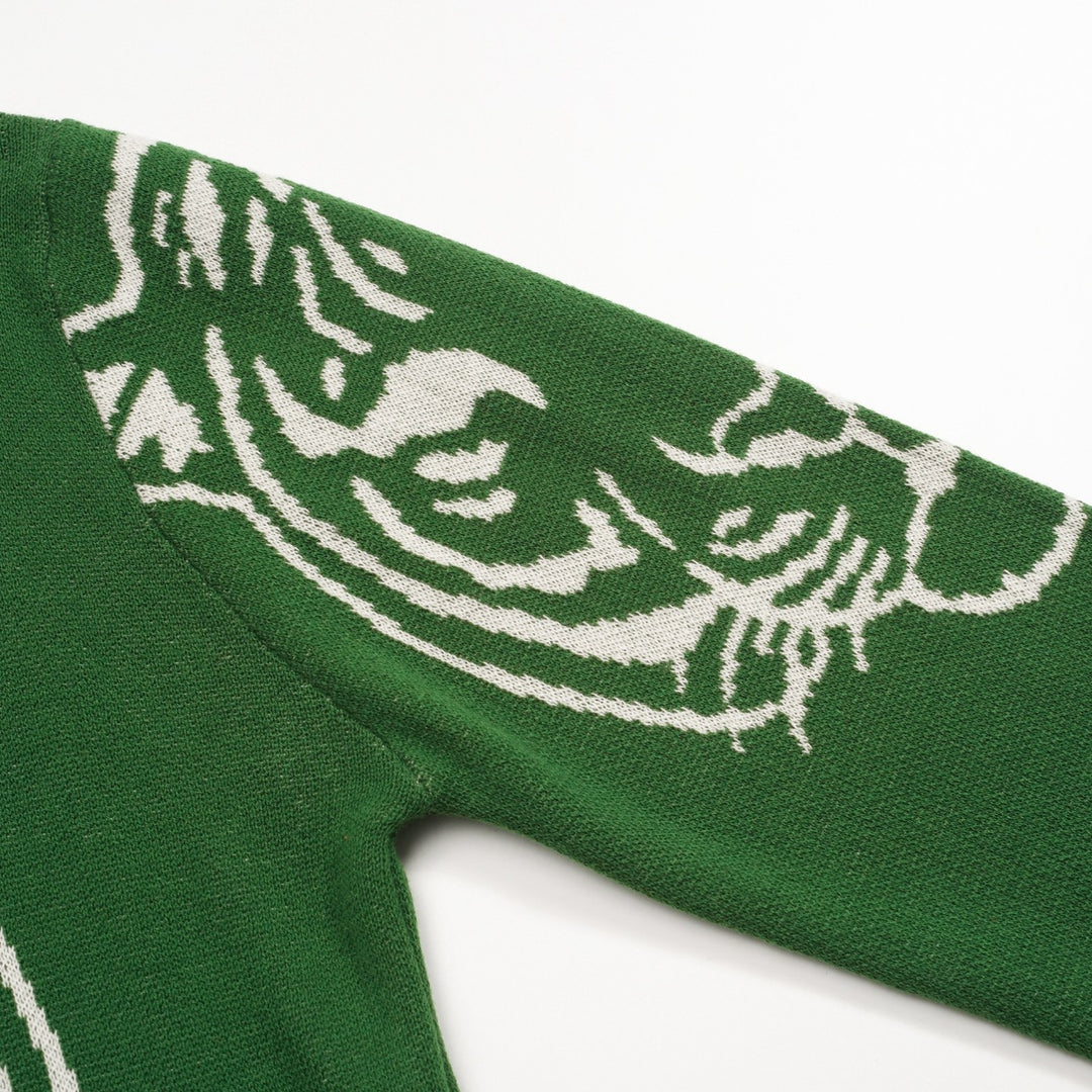 Women's Green Vintage Tiger Artistic Fashion Jacquard Knitwear