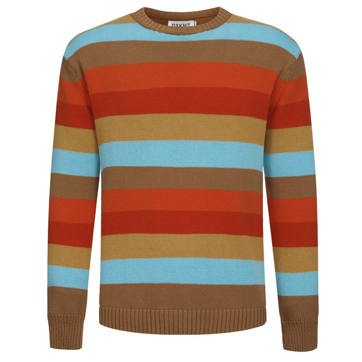 Mehrfarbige, künstlerische Retro-Street-Jacquard-Rundhals-Strickware für Herren