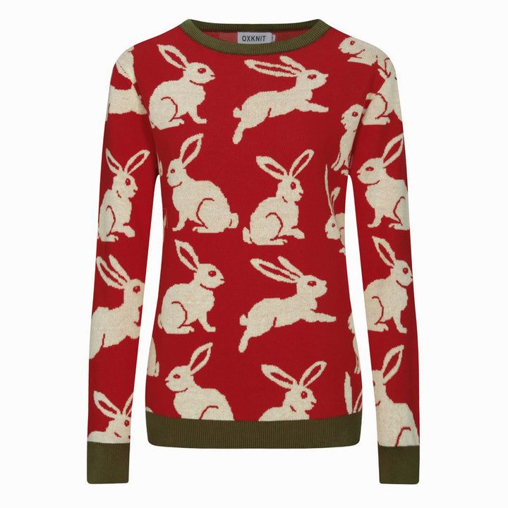 Women's Red Art Rabbit Classic Vintage Knitwear