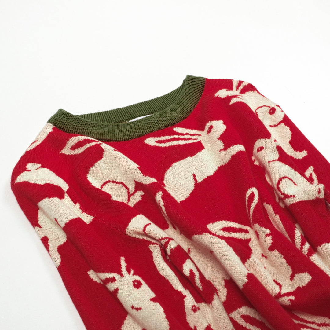 Women's Red Art Rabbit Classic Vintage Knitwear
