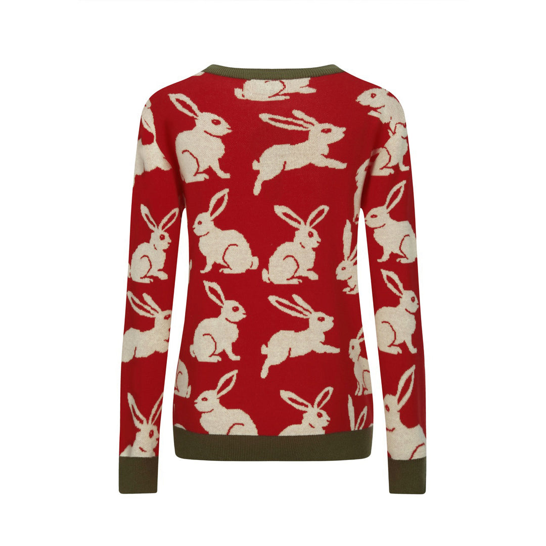 Women's Red Art Rabbit Classic Vintage Knitwear