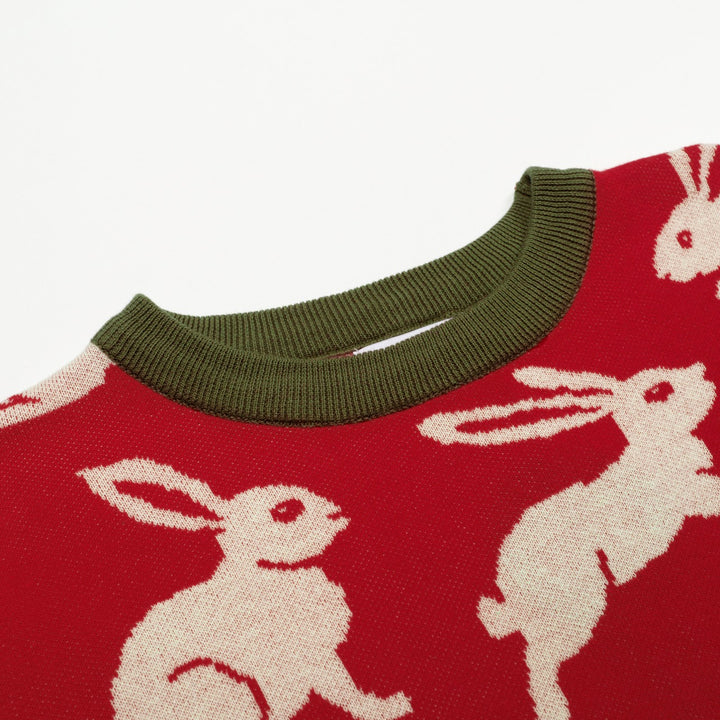 Women's Red Art Rabbit Classic Vintage Knitwear