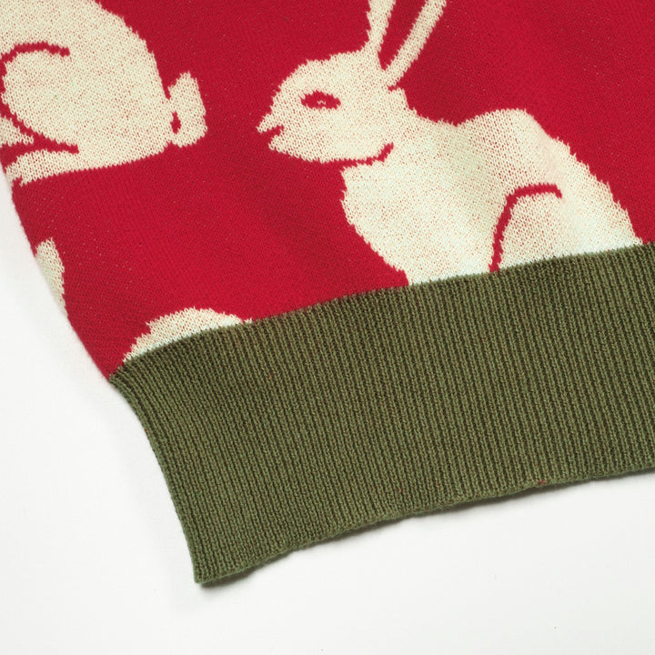 Women's Red Art Rabbit Classic Vintage Knitwear