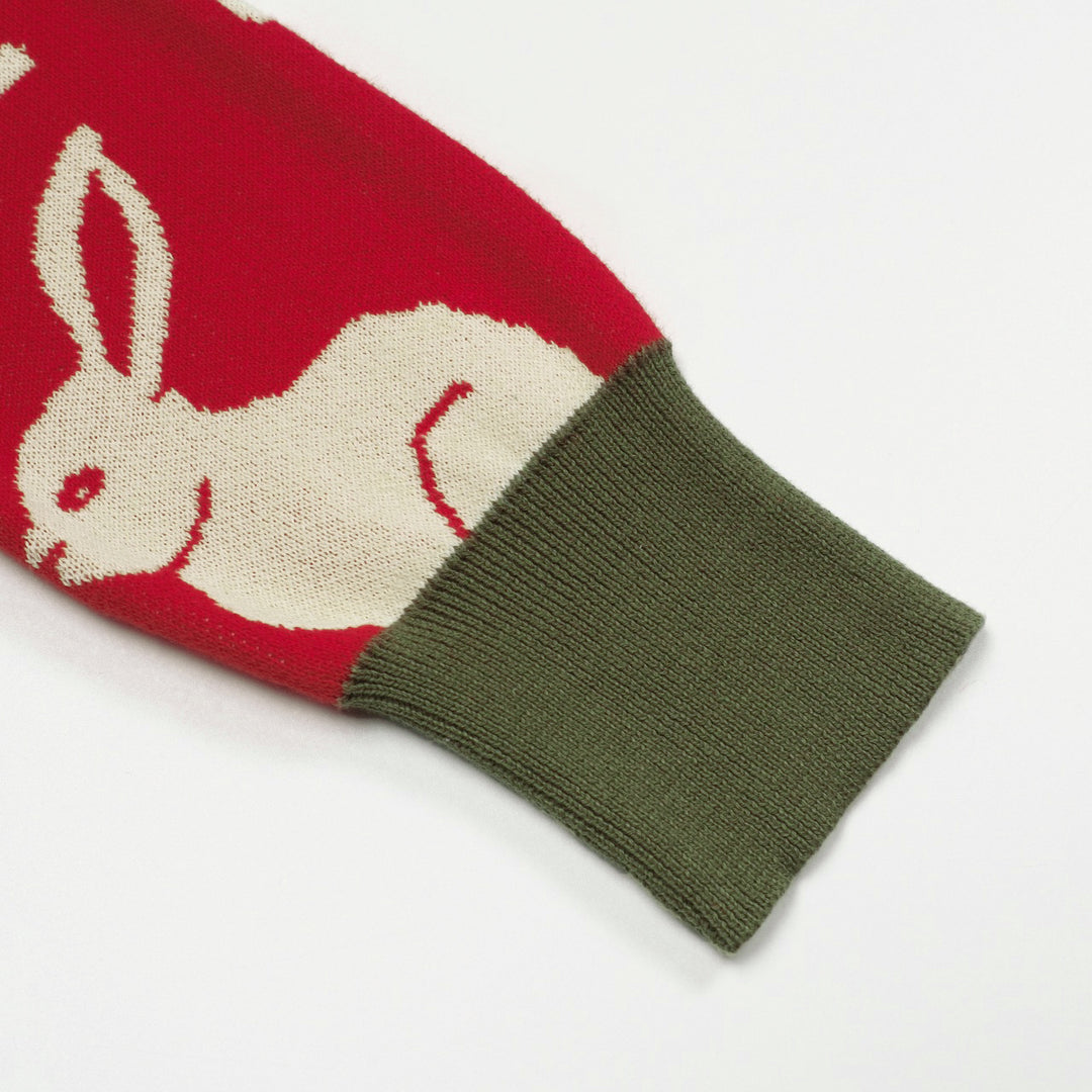 Women's Red Art Rabbit Classic Vintage Knitwear