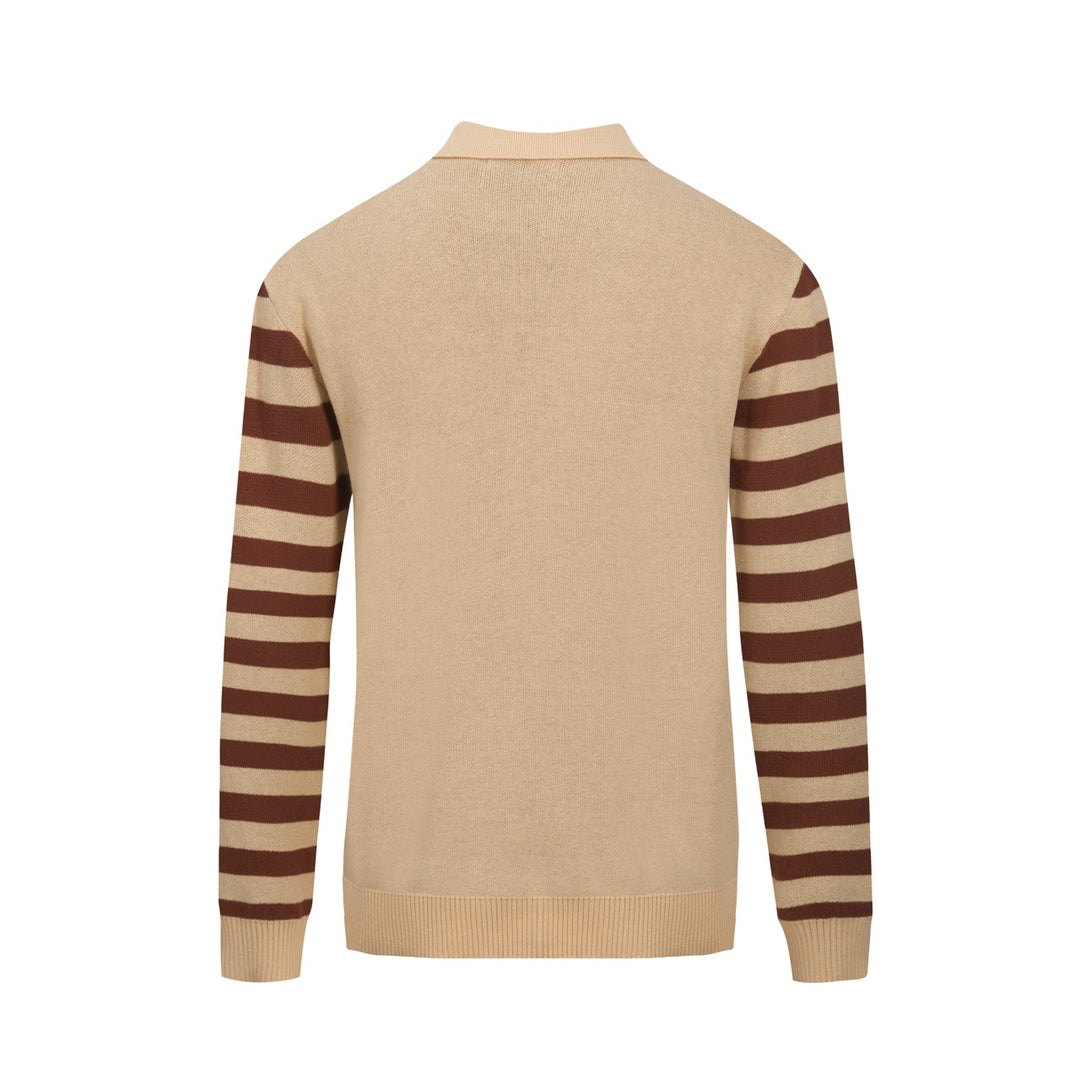 Kakifarvet, retro jacquardstrikket cardigan med dyreprint til mænd