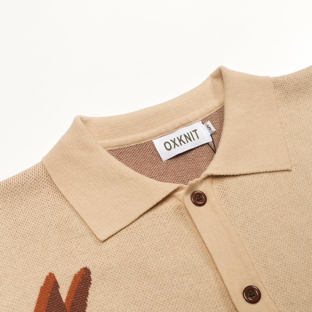 Kakifarvet, retro jacquardstrikket cardigan med dyreprint til mænd