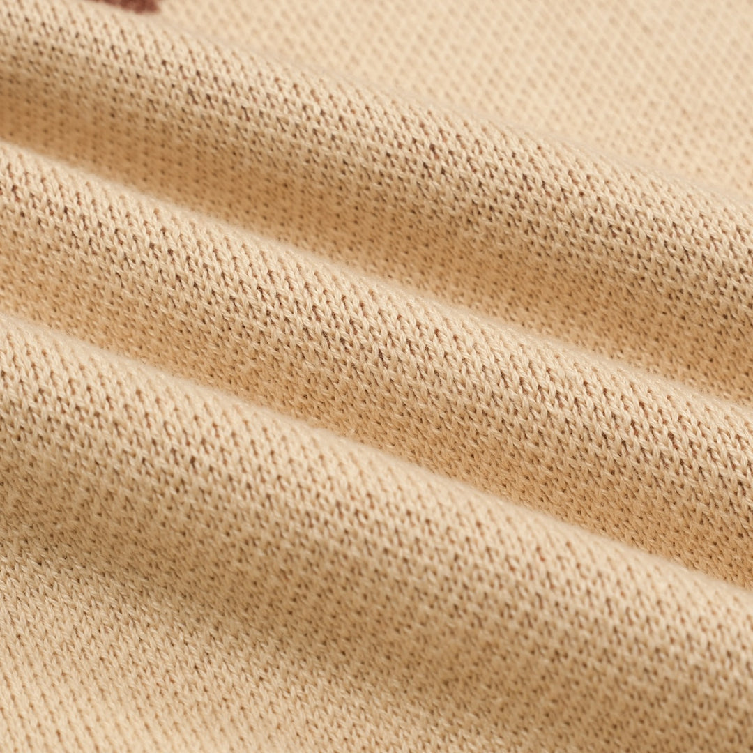 Kakifarvet, retro jacquardstrikket cardigan med dyreprint til mænd