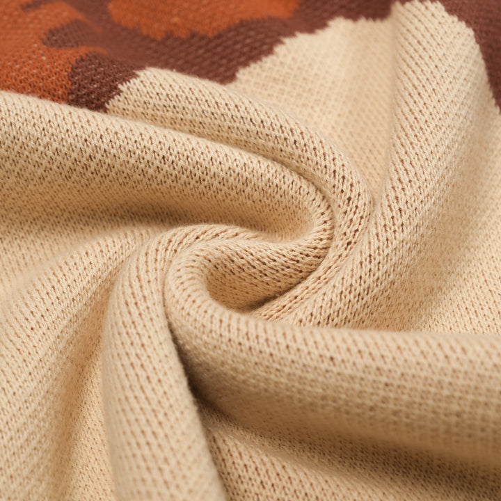 Kakifarvet, retro jacquardstrikket cardigan med dyreprint til mænd