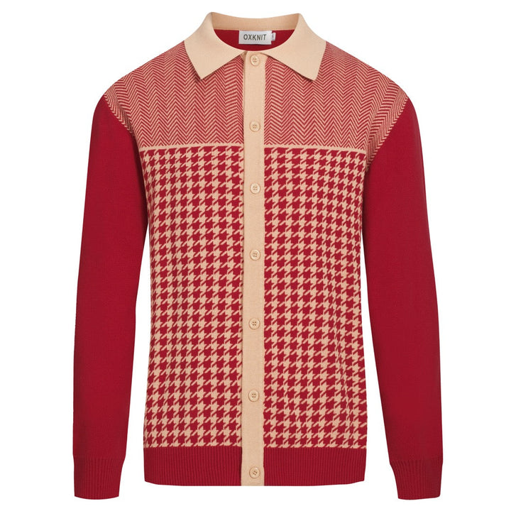 Men's Red Classic Vintage Fashion Jacquard Knitted Cardigan