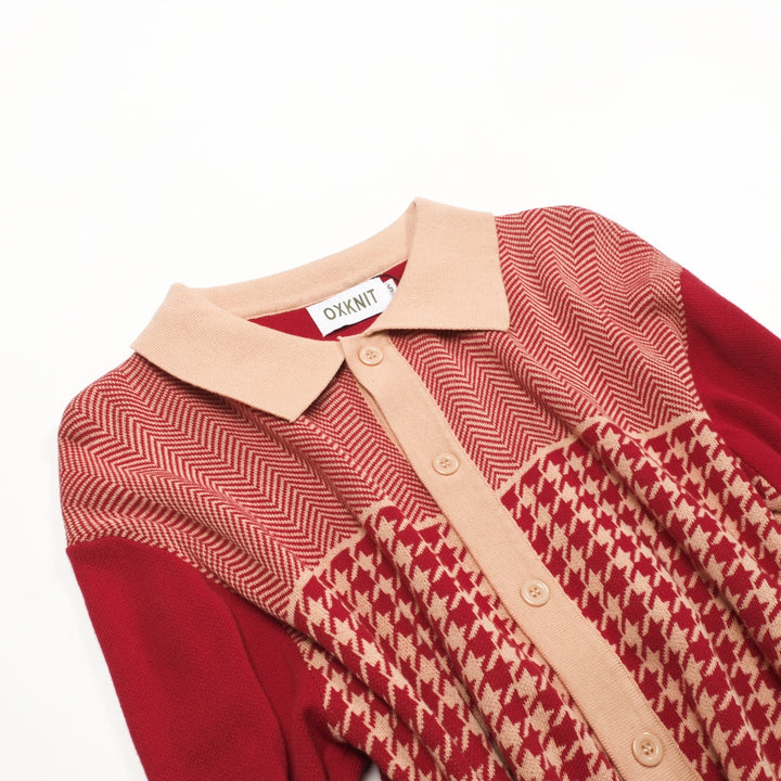 Men's Red Classic Vintage Fashion Jacquard Knitted Cardigan