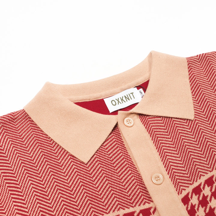 Men's Red Classic Vintage Fashion Jacquard Knitted Cardigan