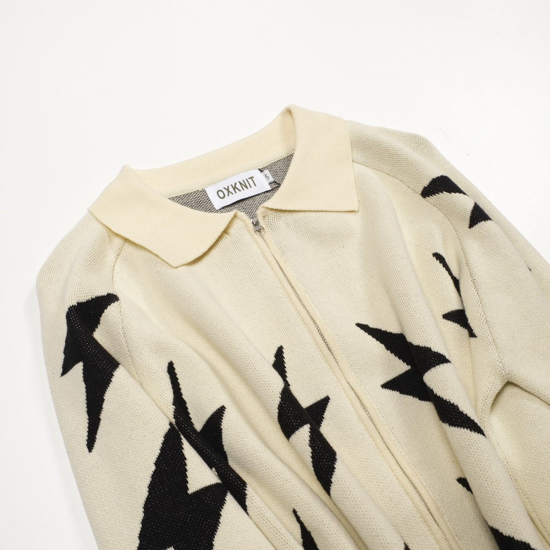 Abrikos Klassisk Retro Lightning Jacquard strikket cardigan til mænd