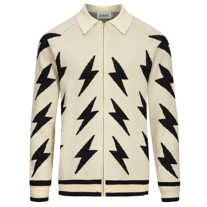 Abrikos Klassisk Retro Lightning Jacquard strikket cardigan til mænd