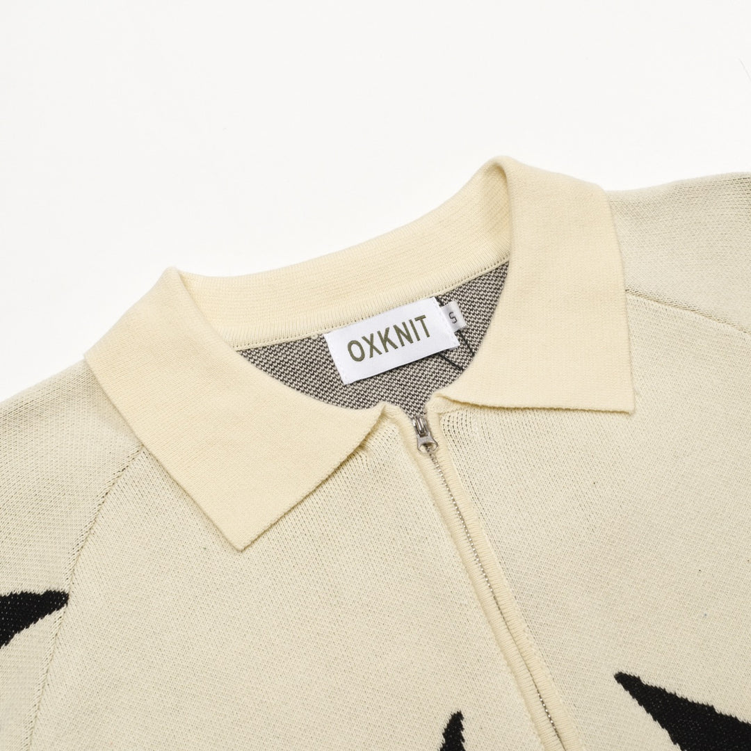 Abrikos Klassisk Retro Lightning Jacquard strikket cardigan til mænd