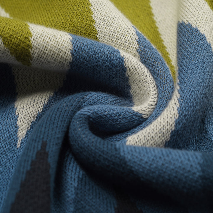 Men's Green Classic Vintage Striped Art Jacquard Knitted Cardigan