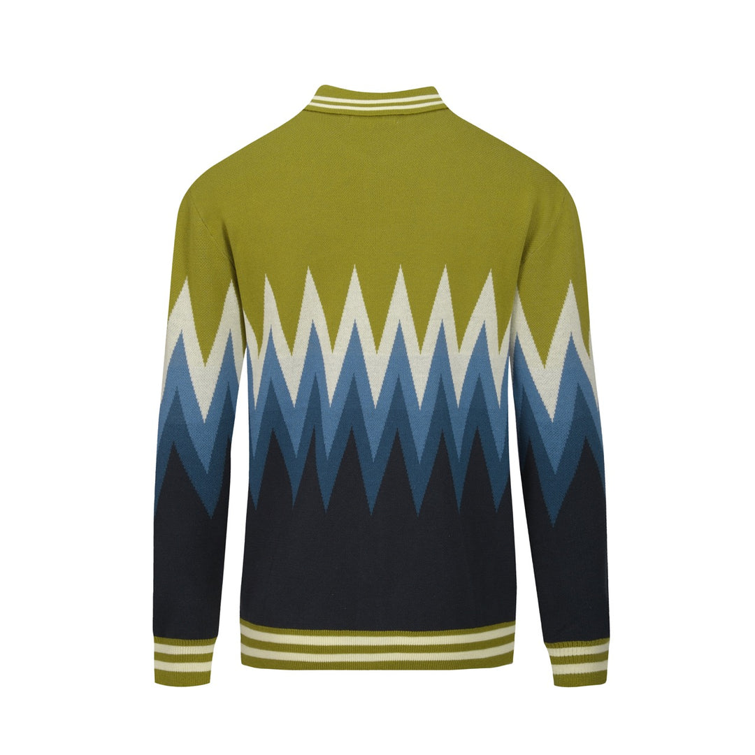 Men's Green Classic Vintage Striped Art Jacquard Knitted Cardigan