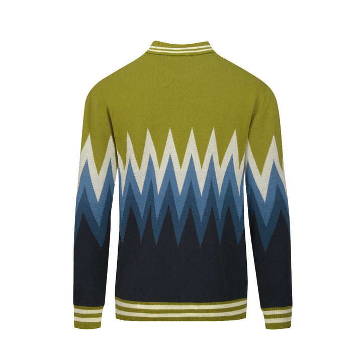 Men's Green Classic Vintage Striped Art Jacquard Knitted Cardigan