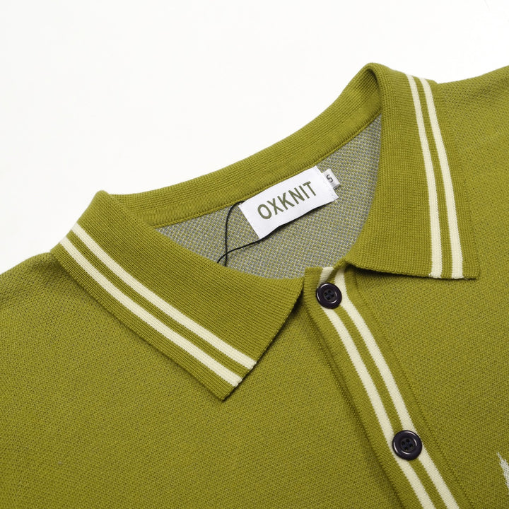 Men's Green Classic Vintage Striped Art Jacquard Knitted Cardigan