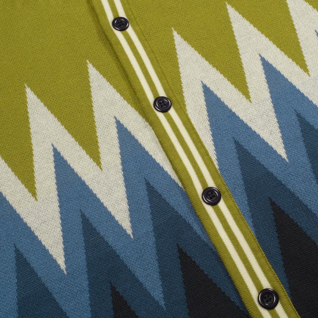 Men's Green Classic Vintage Striped Art Jacquard Knitted Cardigan