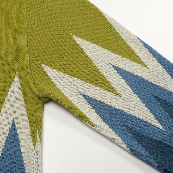 Men's Green Classic Vintage Striped Art Jacquard Knitted Cardigan