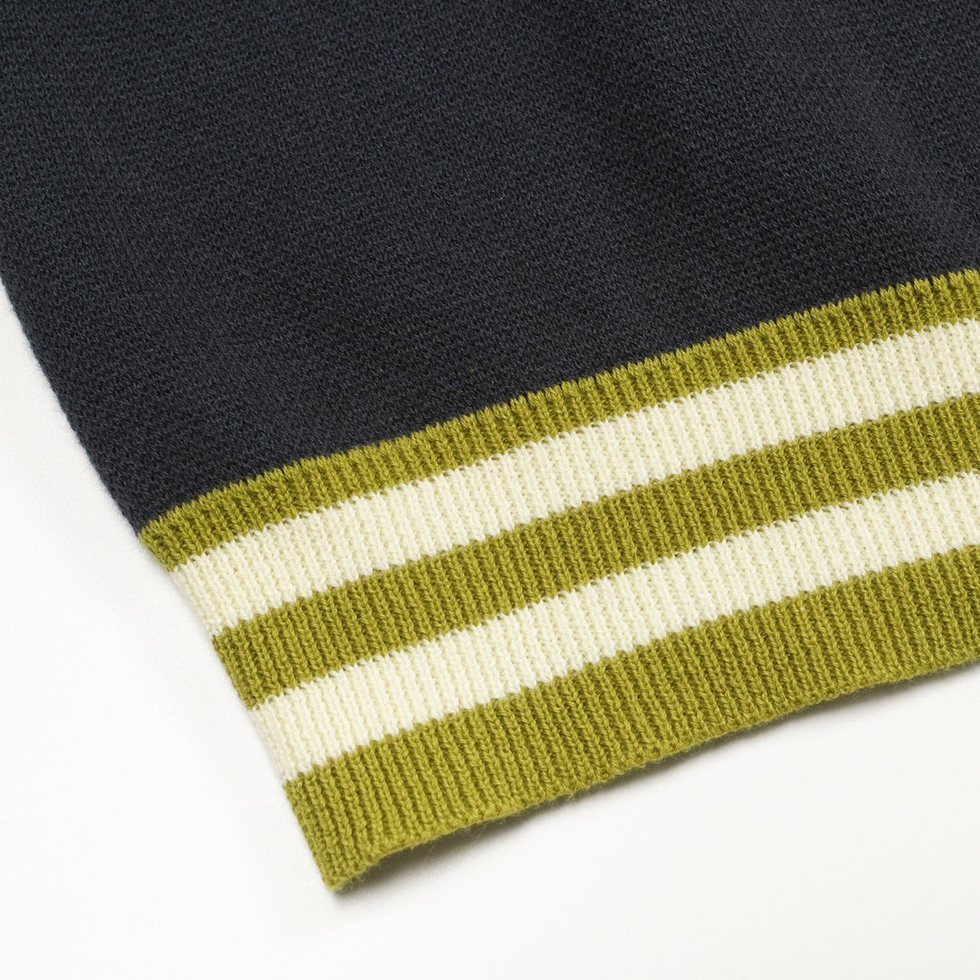 Men's Green Classic Vintage Striped Art Jacquard Knitted Cardigan