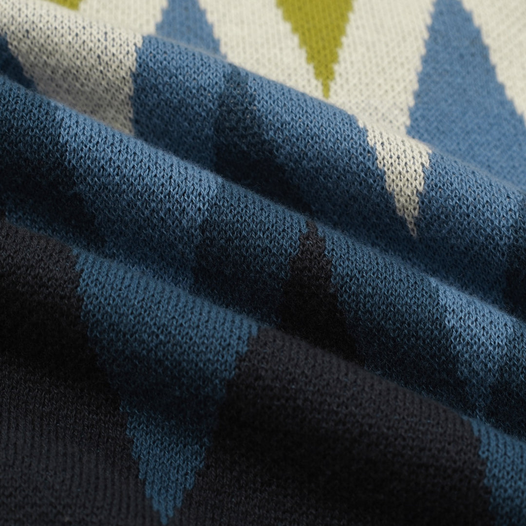 Men's Green Classic Vintage Striped Art Jacquard Knitted Cardigan