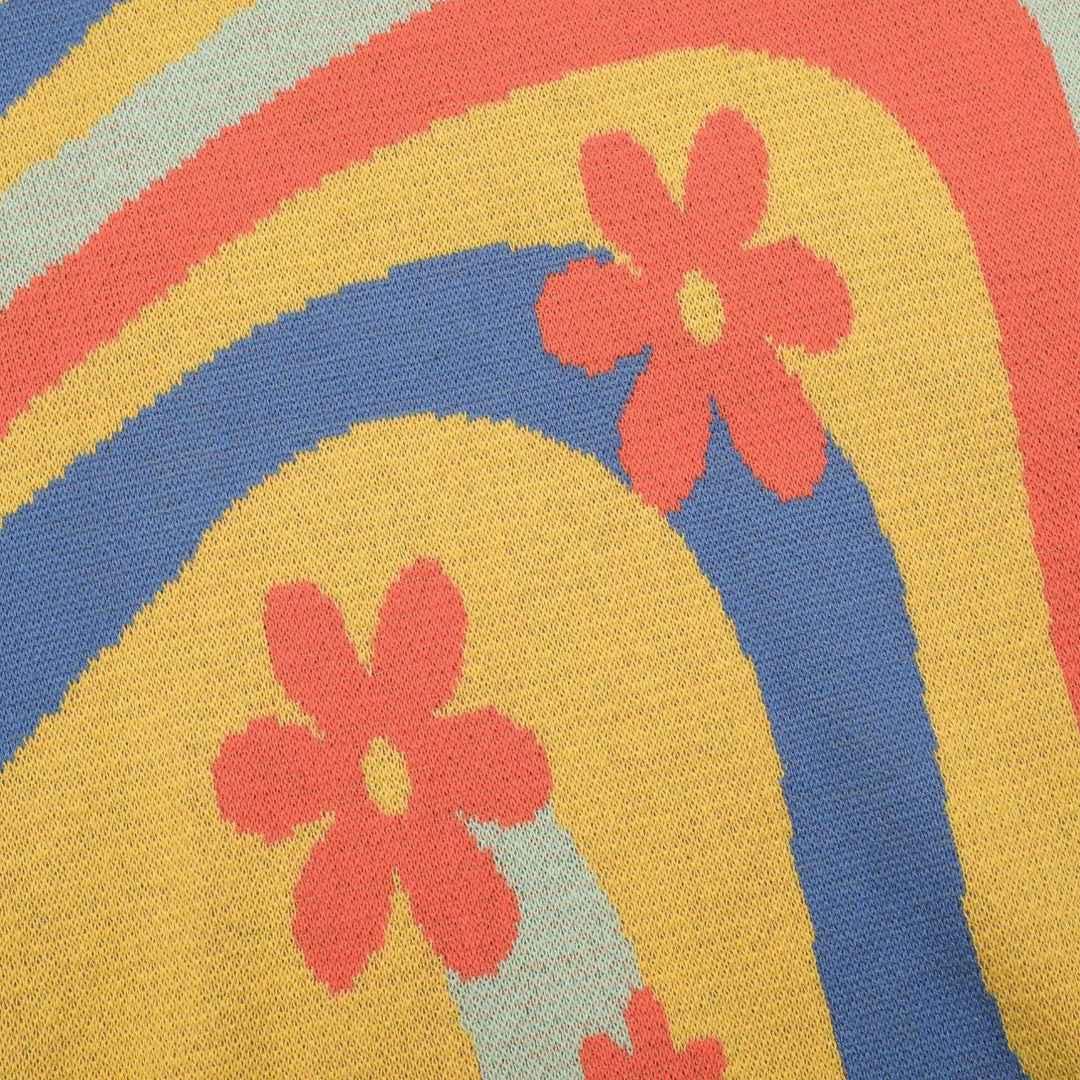 Kvinners gule blomsterkunststriper Jacquardstrikk