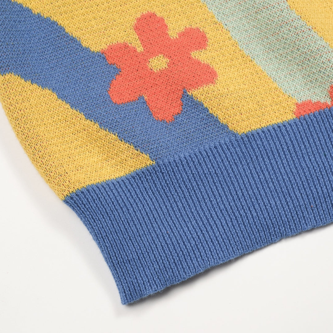 Kvinners gule blomsterkunststriper Jacquardstrikk