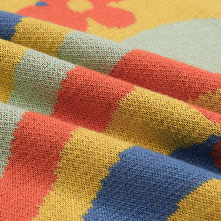 Kvinners gule blomsterkunststriper Jacquardstrikk