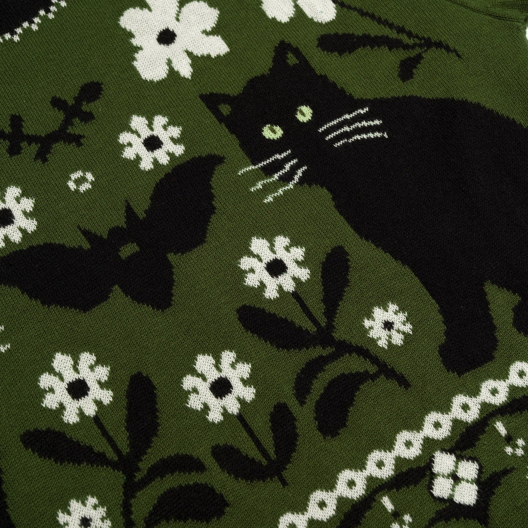 Malhas jacquard femininas com design clássico de flor de gato