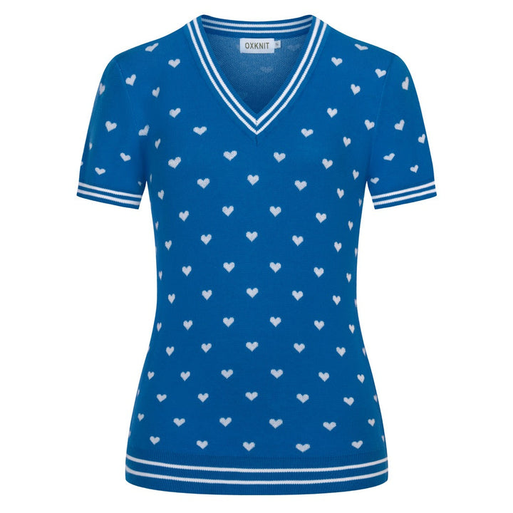 Women's Blue Heart Jacquard Knit T-Shirt