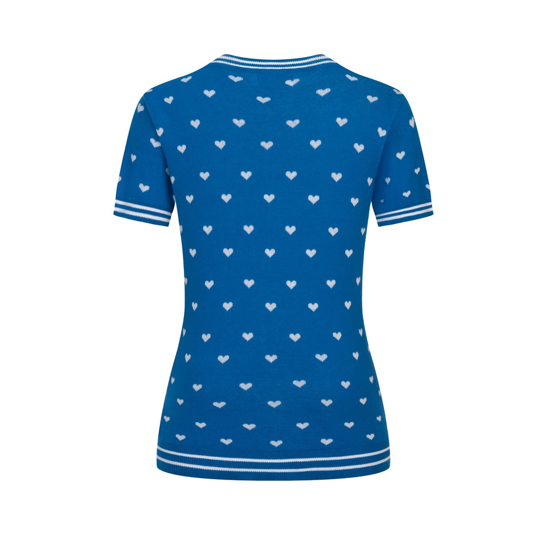 Women's Blue Heart Jacquard Knit T-Shirt