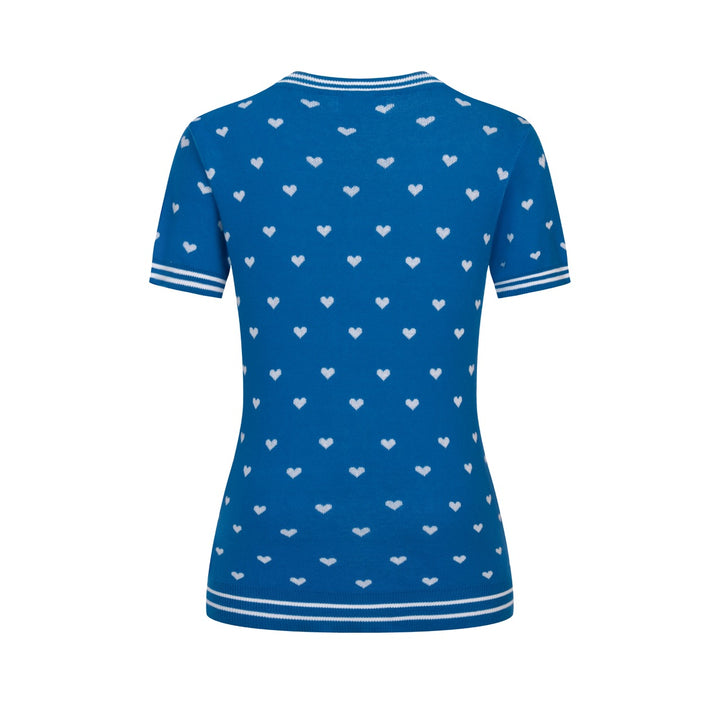 Women's Blue Heart Jacquard Knit T-Shirt