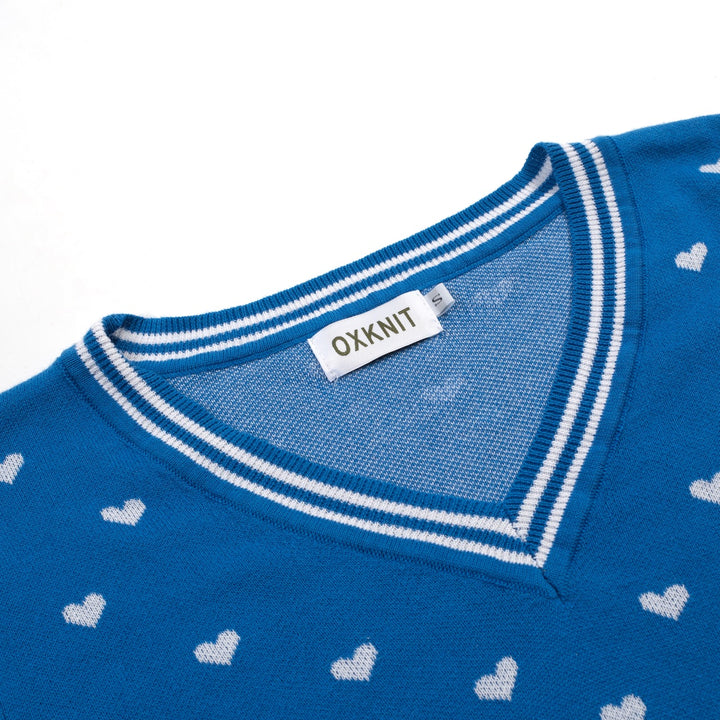 Women's Blue Heart Jacquard Knit T-Shirt