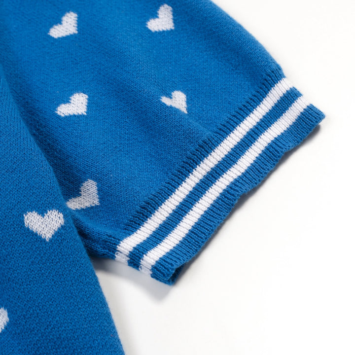 Women's Blue Heart Jacquard Knit T-Shirt