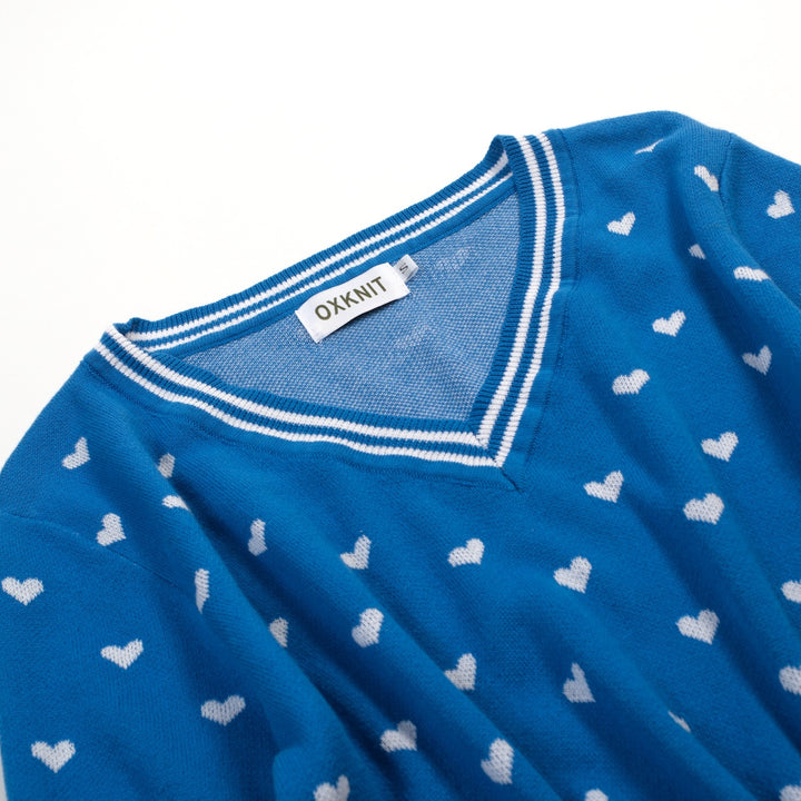 Women's Blue Heart Jacquard Knit T-Shirt
