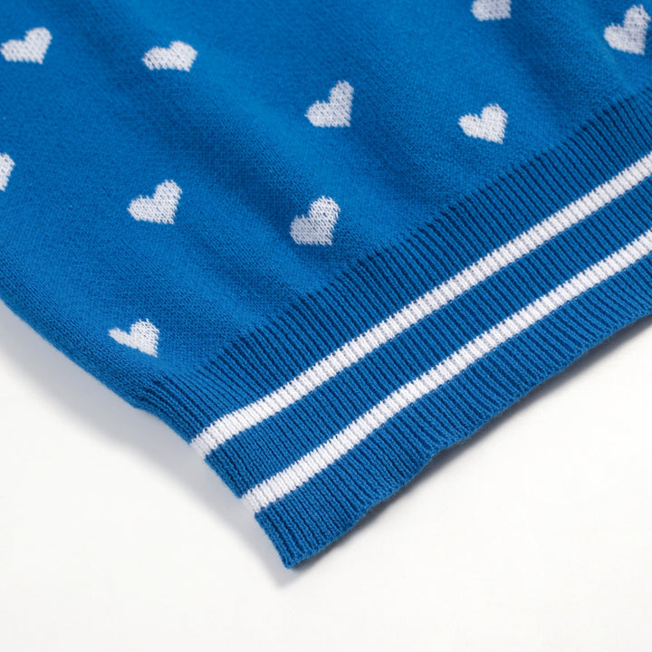 Women's Blue Heart Jacquard Knit T-Shirt