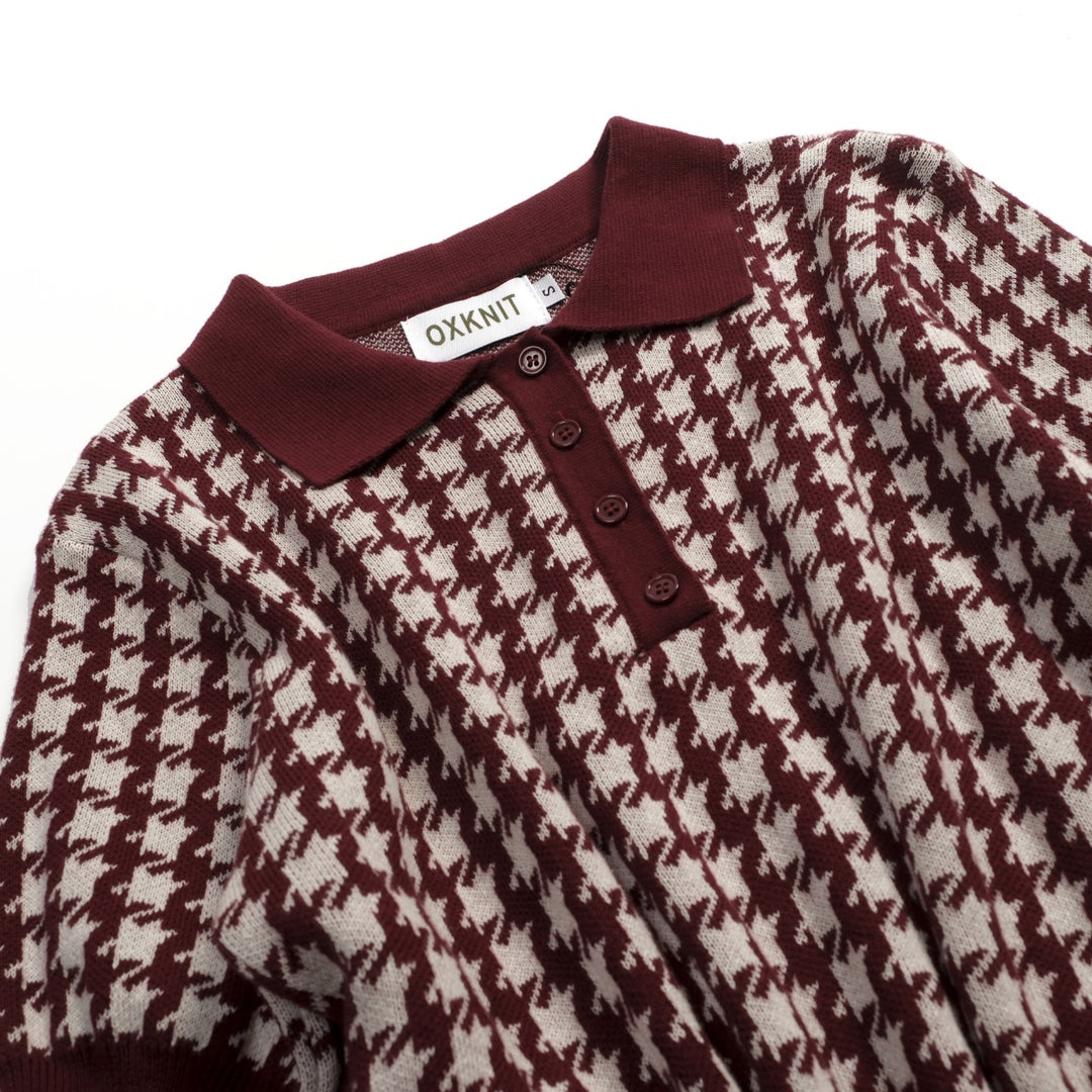 Women's Dark burgundy Classic Retro Jacquard Knit T-shirt